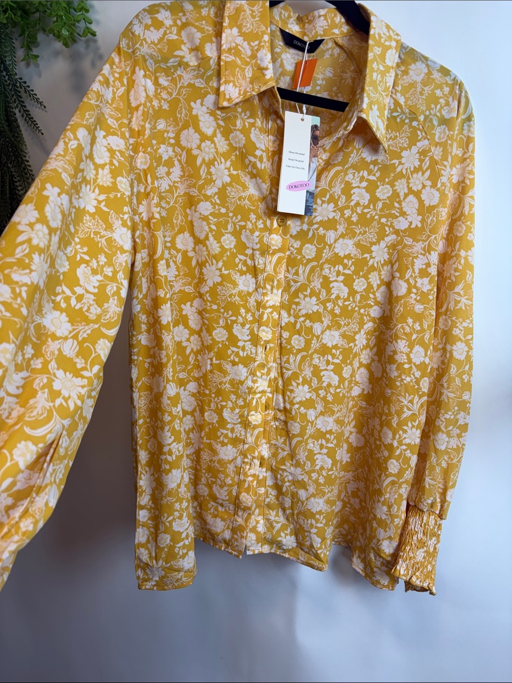 Yellow Floral Button-Front Blouse